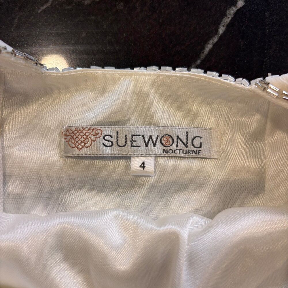 Sue Wong Nocturne Dress Sz 4 Ivory Beaded Sequin Floral Lace V Neck Cocktail - Picture 7 of 12